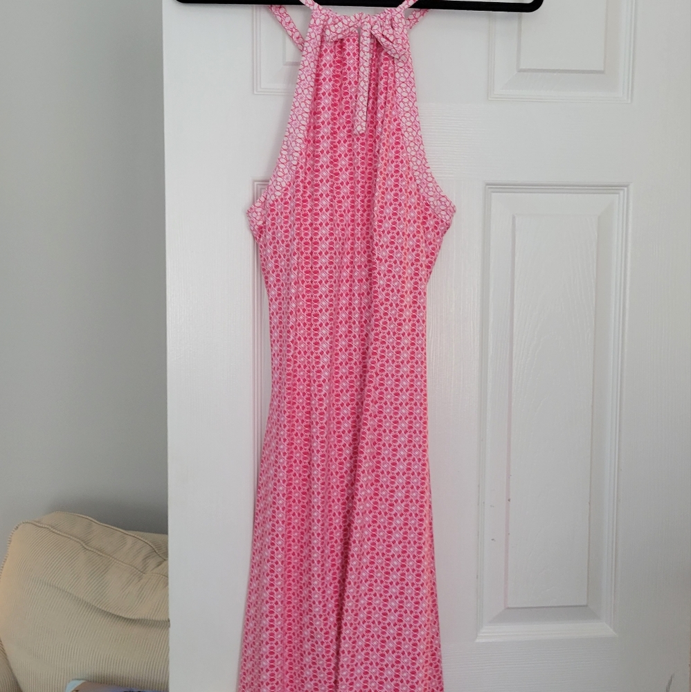 J. McLaughlin Ellin hot pink/lt pink sleevless halter dress with drawstring size